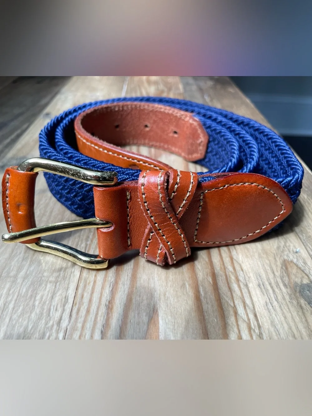 Kiel James Patrick Braided Belt Brass Buckle Sz 38 HAND MADE USA Nautical Preppy